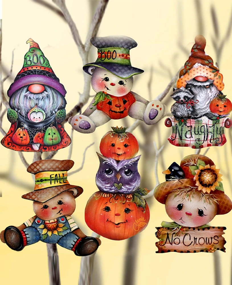 Designocracy Holiday Wooden Clip-On Ornaments Pumpkin, Scarecrow, Gnome Set of 6 J. Mills-Price