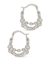 Sterling Forever 14K Gold Plated or Rhodium Plated Triple Chain Tenly Hoops Earrings