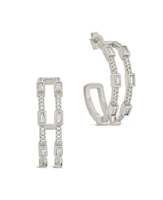 Sterling Forever Cubic Zirconia Neah Hoop Earrings