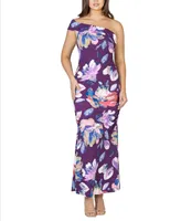 24seven Comfort Apparel Women's Floral One Shoulder Rouched Maxi Dress