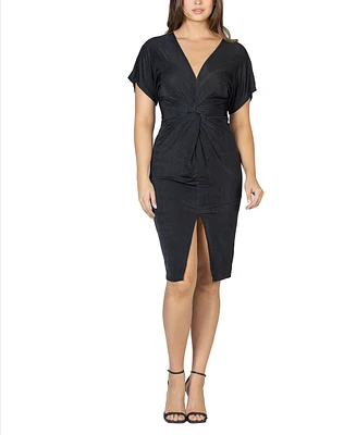 24seven Comfort Apparel Women's Short Sleeve V-neck Twist Front Dress