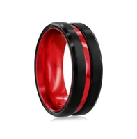 Black & Red Stripe Tungsten Ring - Matte Polished