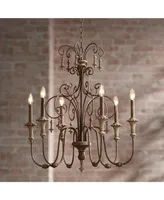 Bronze Beige Chandelier Lighting 28" Wide Rustic French Scrolled Tiers Frame 6