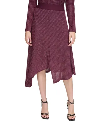 Calvin Klein Women's Metallic Knit Asymmetrical-Hem Skirt