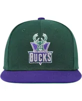 Big Boys and Girls Mitchell & Ness Hunter Green, Purple Milwaukee Bucks Two-Tone Snapback Hat