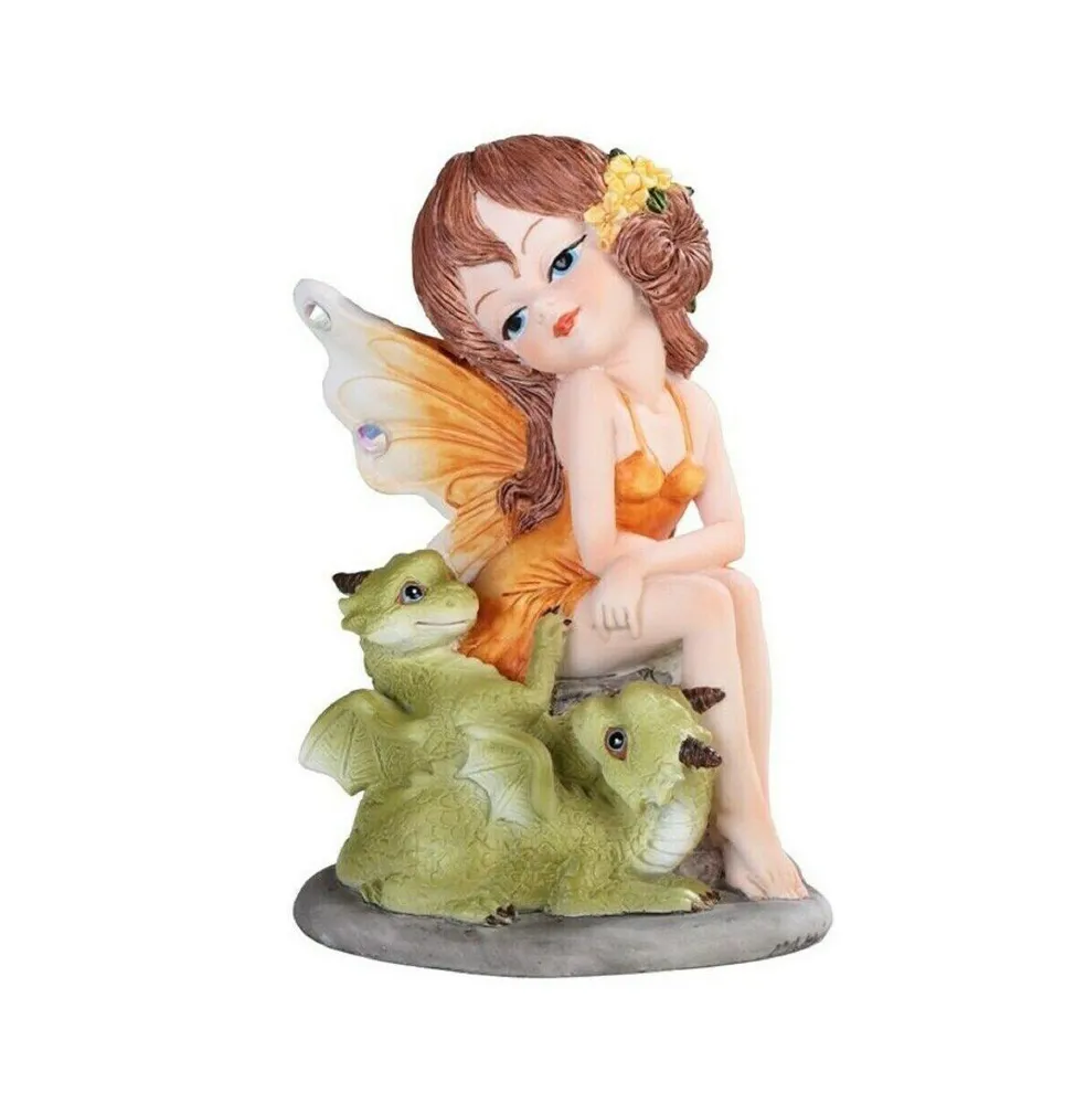 Fc Design 4.75"H Orange Fairy with Two Cute Dragons Statue Fantasy Decoration Figurine Home Decor Perfect Gift for House Warming, Holidays and Birthda