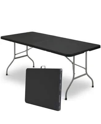 Sugift 6 ft Plastic Folding Table Portable Fold-in-Half Table for Outdoor