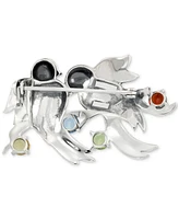 Marcasite (3/8 ct. t.w.) & Multi-Gemstone (2-3/8 ct. t.w.) Two Bird Pin in Sterling Silver - Multi