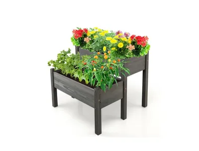 2 Tier Wooden Raised Garden Bed with Legs Drain Holes