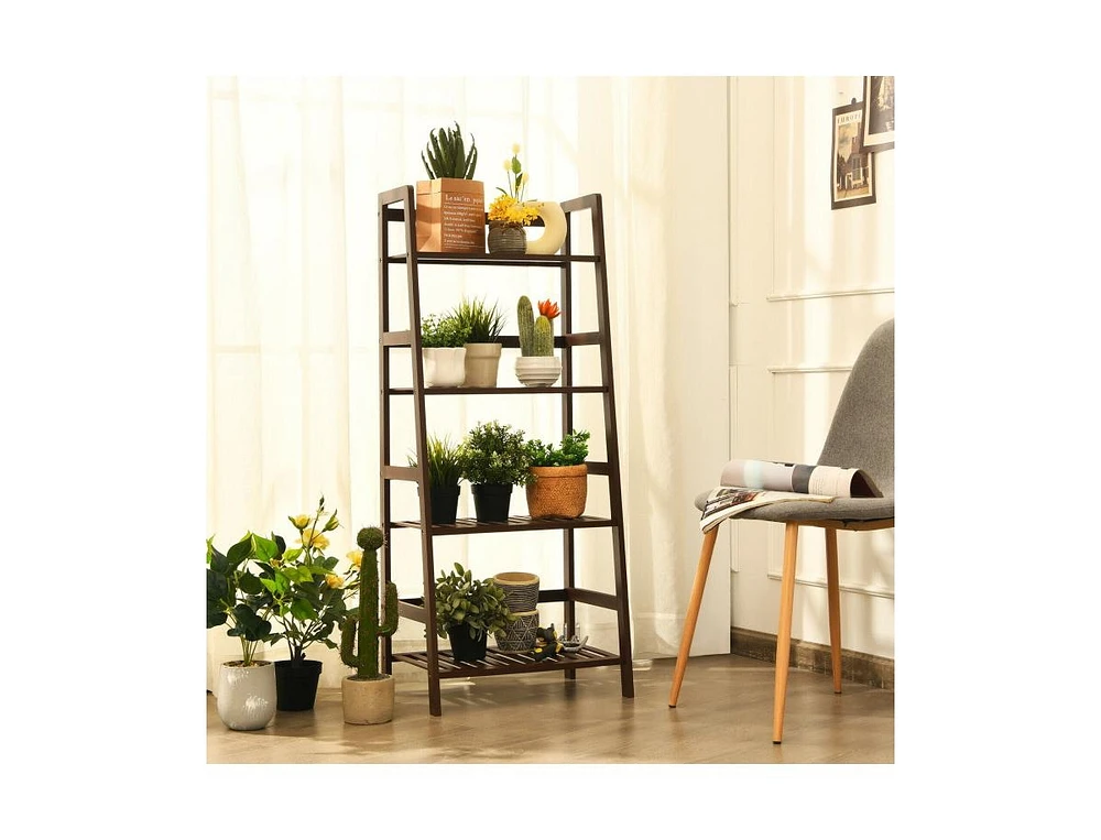 4-Tier Bamboo Plant Rack with Guardrails Stable and Space-Saving