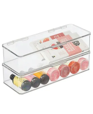 mDesign Long Kitchen Pantry/Fridge Storage Box with Hinged Lid, 2 Pack, Clear