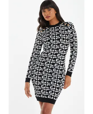 Quiz Women's Geometric Button Neckline Sweater Dress