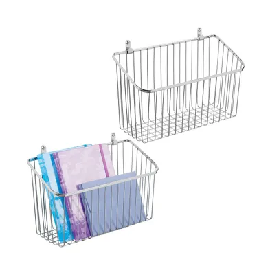 mDesign Small Metal Wire Wall Mount Hanging Storage Basket Bin, 2 Pack, Chrome