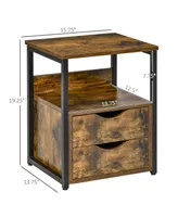 Homcom Industrial Side Table, End Table with 2 Drawers, Brown