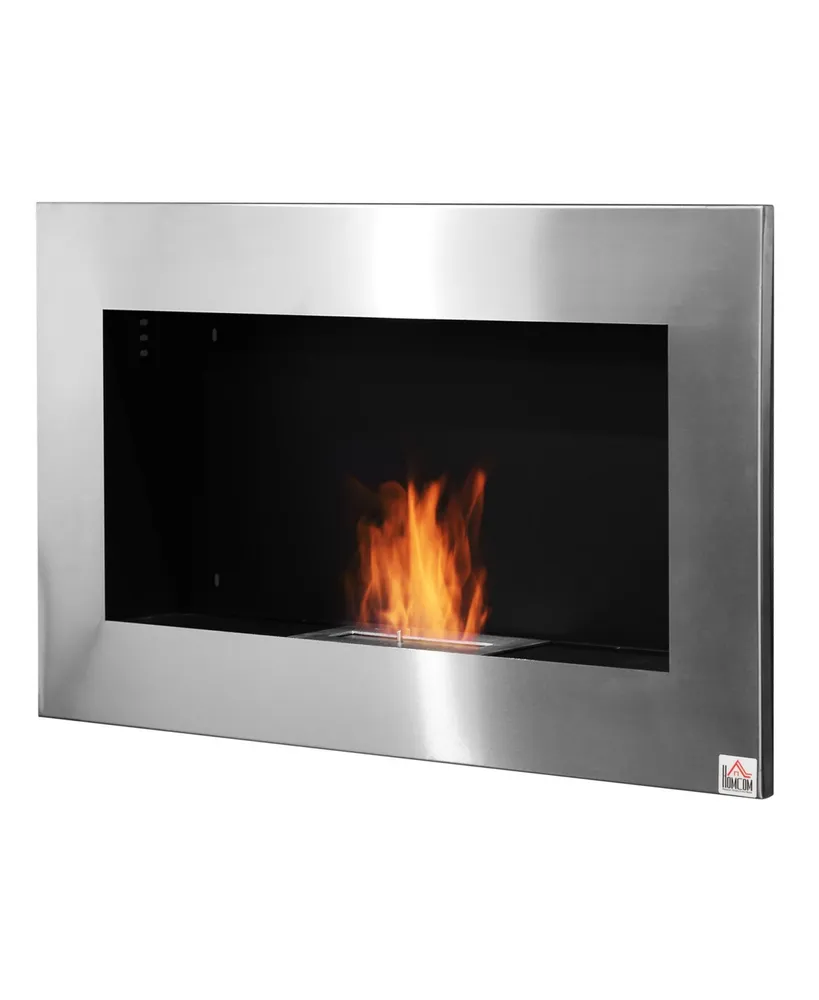 Homcom Ethanol Fireplace, 35.5" W x 5.5" D x 21.25" H Wall-Mount 0.25 Gal, Stainless Steel, 215-270 Sq. Ft., Burns up to 3 Hours, Silver