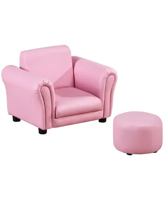 Qaba Kids Sofa Set with Footstool, Upholstered Armchair for Kids 18M+, Baby Sofa for Playroom, Children's Bedroom, Nursery Room, Pink