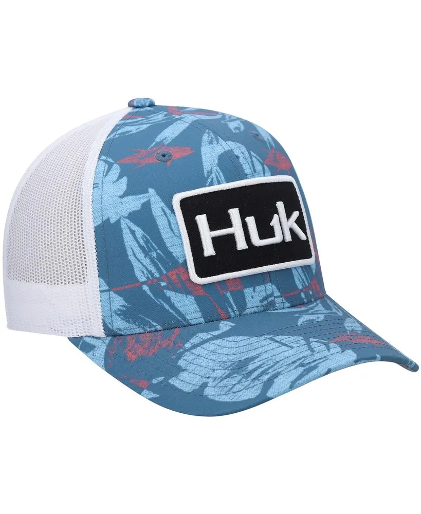 Men's Huk Blue Ocean Palm Trucker Logo Snapback Hat