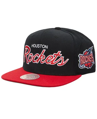 Men's Mitchell & Ness Black Houston Rockets Hardwood Classics Mvp Team Script 2.0 Snapback Hat