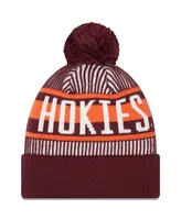 Men's New Era Maroon Virginia Tech Hokies Logo Striped Cuff Knit Hat with Pom