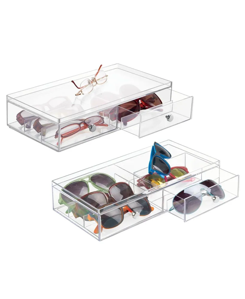 mDesign Wide Plastic Stackable Glasses Organizer Box, 2 Drawers, 2 Pack, Clear