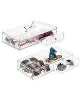 mDesign Wide Plastic Stackable Glasses Organizer Box, 2 Drawers, 2 Pack, Clear