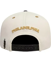 Men's Cream, Black Philadelphia 76ers Album Cover Snapback Hat