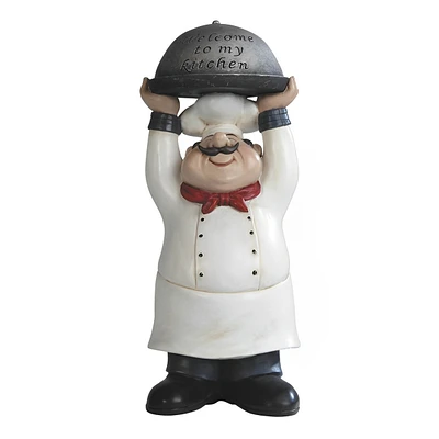 Fc Design 14"H Chef Holding Welcome to My Kitchen Tray Statue Dining Room Accessory Decoration Figurine Home Decor Perfect Gift for House Warming, Hol