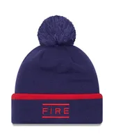 Men's New Era Navy Chicago Fire Wordmark Kick Off Cuffed Knit Hat with Pom