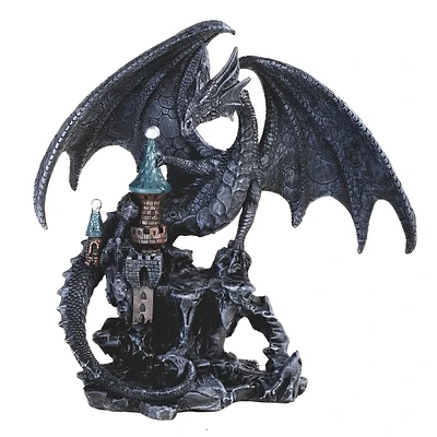 Fc Design 7.75"H Black Dragon on Castle Statue Fantasy Decoration Figurine Home Decor Perfect Gift for House Warming, Holidays and Birthdays