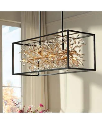 Possini Euro Design Carrine Black Painted Gold Linear Pendant Chandelier 38 1/2" Wide Modern Clear Crystal 8