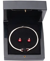 Givenchy Gold-Tone 2-Pc. Set Red Floating Glass Stone Bangle Bracelet & Stud Earrings