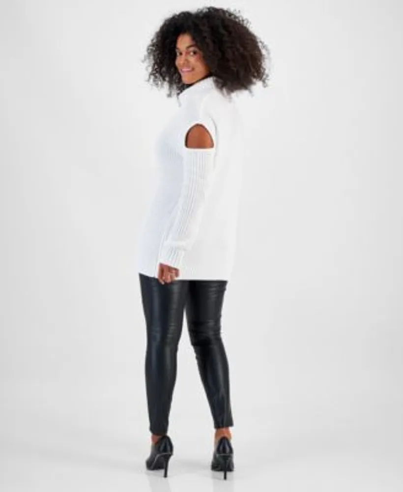 Bar Iii Womens Turtleneck Cutout Sweater Faux Leather Double Zip Leggings Created For Macys
