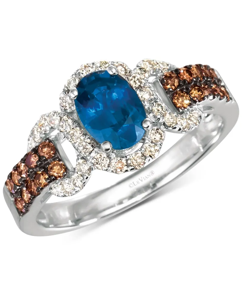 Le Vian Cornflower Flower Sapphire (3/4 ct. t.w.) & Diamond (1/2 ct. t.w.) Halo Ring in 14k White Gold