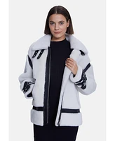 Furniq Uk Women's Shearling Jacket, Silky Black White Wool
