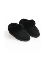 Furniq Uk Women's Sheepskin Slippers, Black Suede
