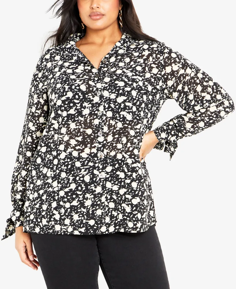 Avenue Plus Size Roxy Print Long Sleeve Shirt