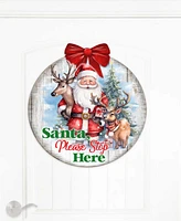 Designocracy Santa Please Stop Here Sign Christmas Door Decor Wood Welcome Sign G. DeBrekht