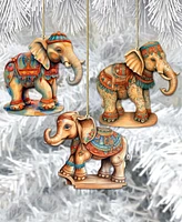 Designocracy Carousel Elephants Christmas Wooden Ornaments Set of 3 G. DeBrekht