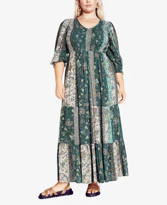 Avenue Plus Size Cheree Shirred Tiered Maxi Dress