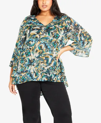 Avenue Plus Size Rosie Layer Print V-neck Top