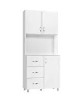 Homcom Freestanding Kitchen Pantry, Buffet with Hutch Storage Organizer with 2 Door Cabinets, 3 Drawers and Open Countertop, Adjustable Shelf, White