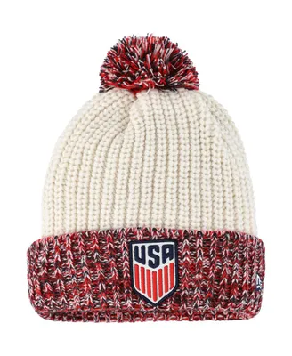 Women's New Era Cream Usmnt Fresh Cuffed Knit Hat with Pom