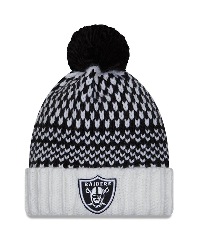 Women's New Era Black, White Las Vegas Raiders 2023 Nfl Crucial Catch Cuffed Pom Knit Hat