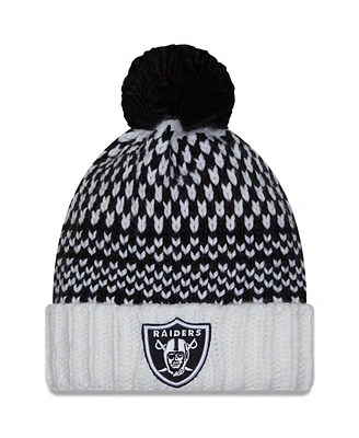 Women's New Era Black, White Las Vegas Raiders 2023 Nfl Crucial Catch Cuffed Pom Knit Hat