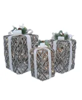 Seasonal Artificial Rattan Gift Box Set Pre-Lit, Set of 3