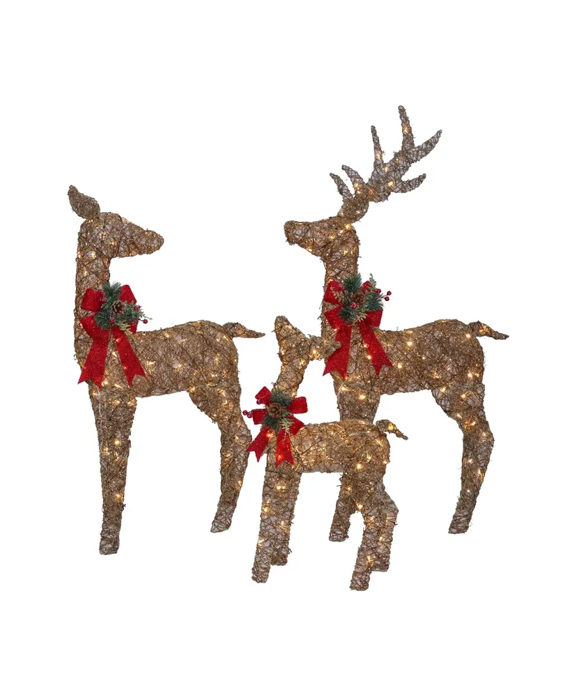 Seasonal Natural Rattan Rope Reindeer Family Pre-Lit, Set of 3