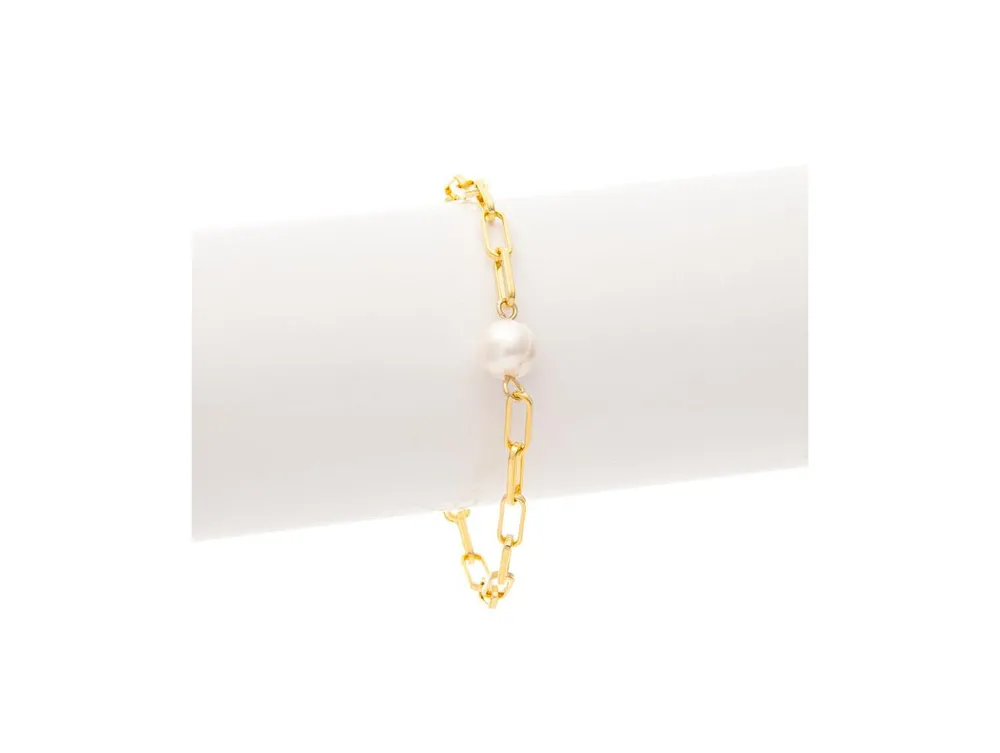 Rivka Friedman Paper Clip Chain and Fresh Water Pearl Accent Bracelet