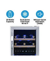Newair 15" Built-in 29 Bottle Dual Zone Compressor Wine Fridge in Stainless Steel, Quiet Operation with Beech Wood Shelves