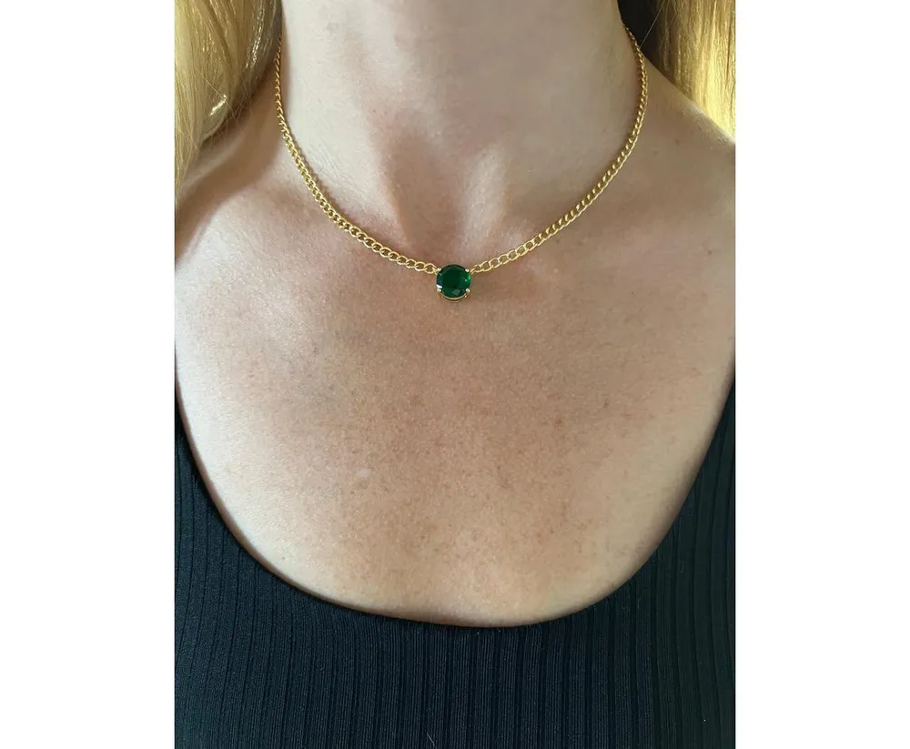 Rivka Friedman Emerald Crystal Solitaire Pendant Necklace