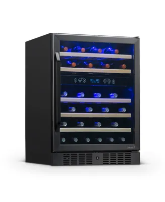 Newair 24-inch 46 Bottle Wine Cooler Refrigerator, Built-in Dual Zone Wine Fridge in Black Stainless Steel, Quiet Operation with Beechwood Shelves